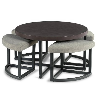 Modern Industrial Coffee Table Set, Dark Walnut Top, Matte Black Frame
