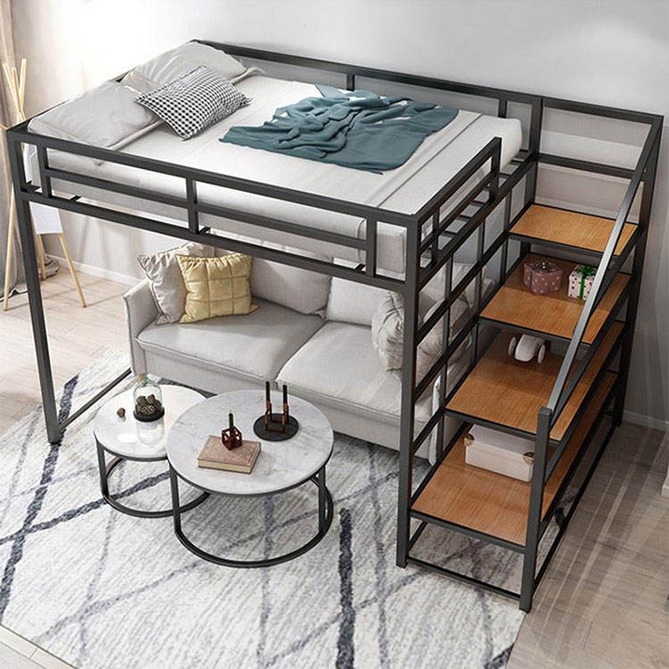 Modern Industrial Metal Loft Bed with Integrated Sofa Nook