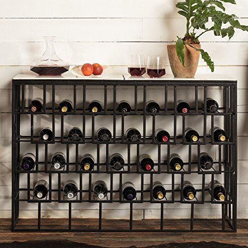 Modern Industrial Wine Storage Console with Marble Top and Geometric Grid