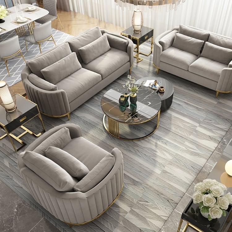 Modern Living Room Sets Gray Velvet Upholstered Chair & Loveseat & Sofa 3  PiecesHomary