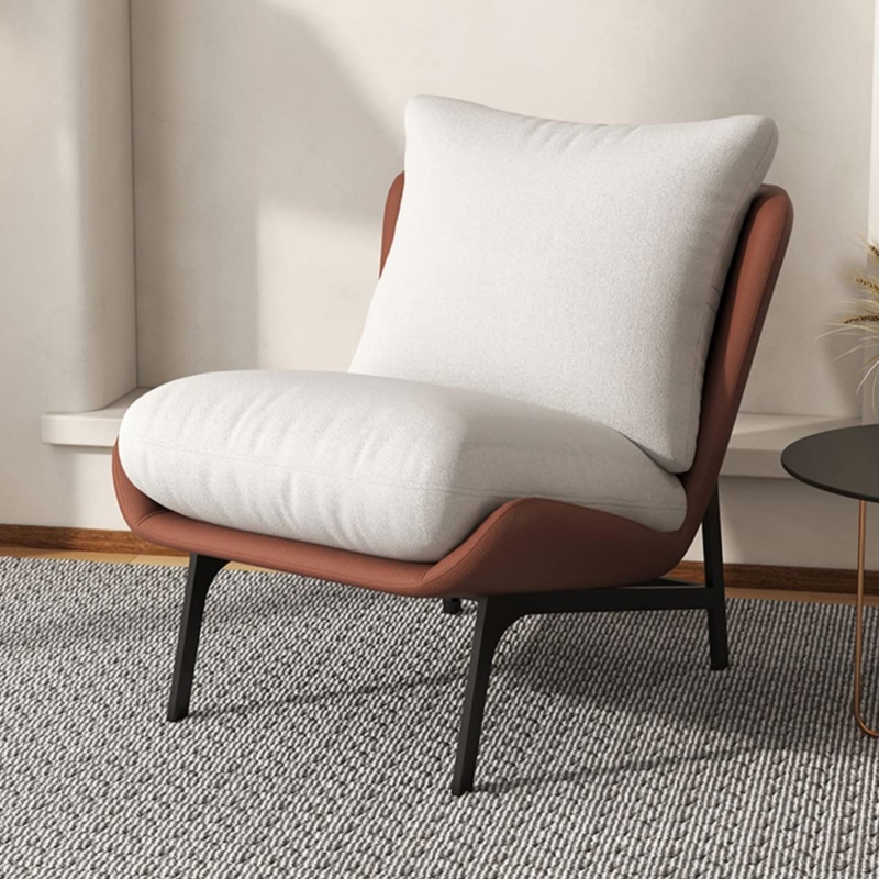 Modern Lounge Chair with Terracotta Shell and Plush Cream Cushions