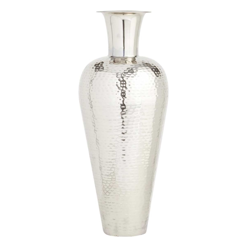Modern Metal Floor Vessel: Hammered Polished Neck 30 Inch