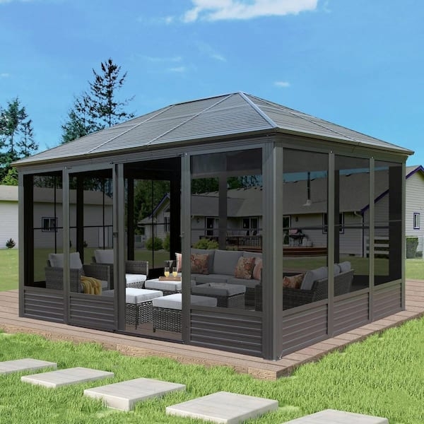 Modern Metal Gazebo Four Season Solarium Steel Roof