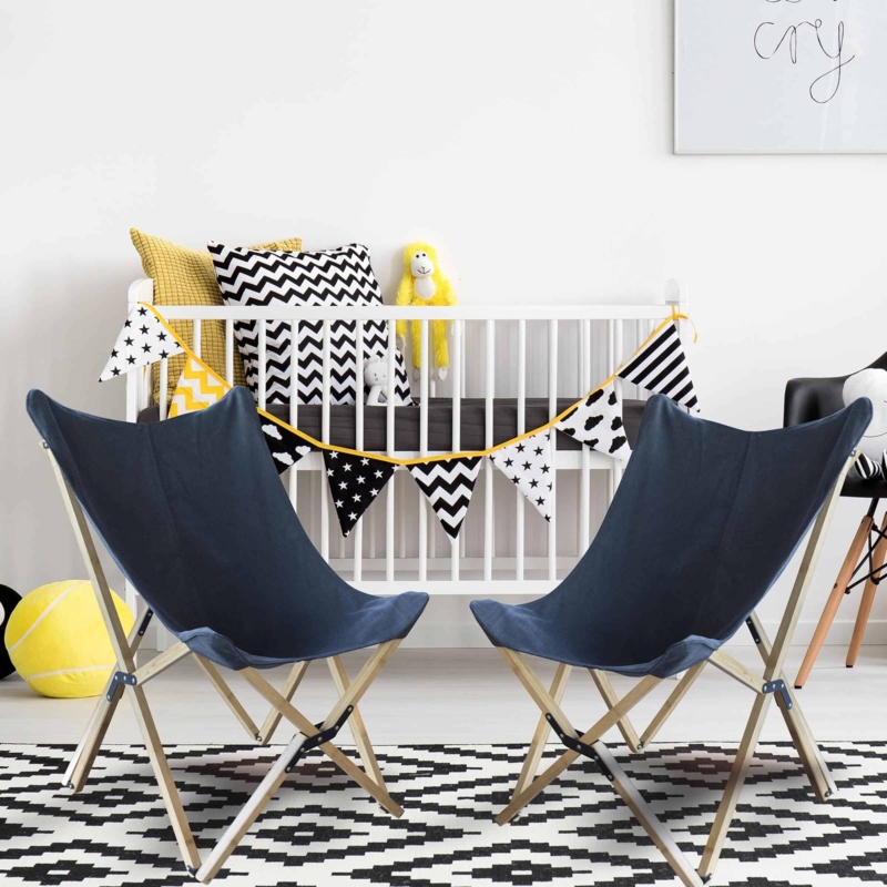 Modern Nursery Butterfly Chair with Dark Canvas Sling and Bamboo Frame