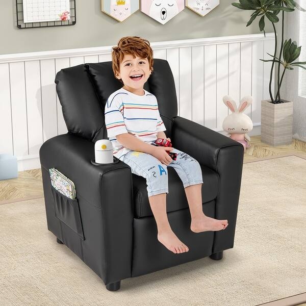 Modern Nursery Recliner: Matte Black PU Leather with Pocket