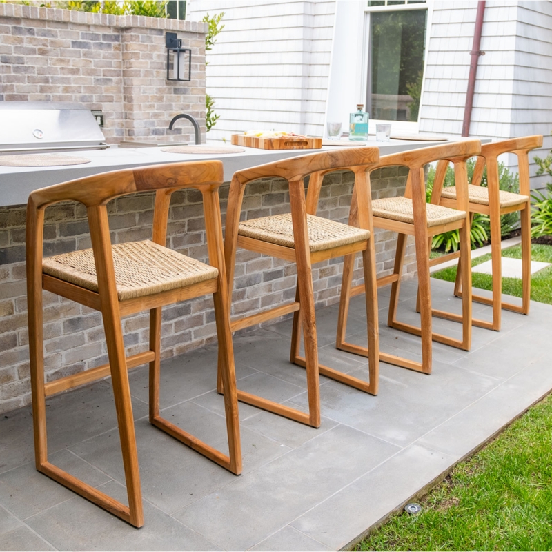 Modern Organic Bar Stool with Woven Cord Seat and Sled Base
