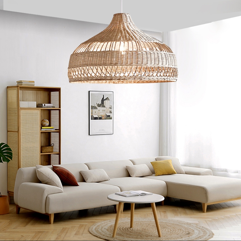 Modern Organic Pendant Light Oversized Rattan Hollow Center Band Japandi