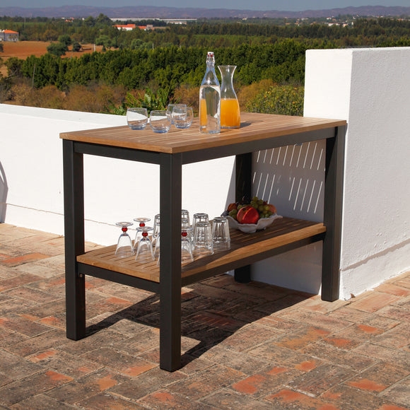Modern Outdoor Serving Table with Slat Construction and Matte Frame