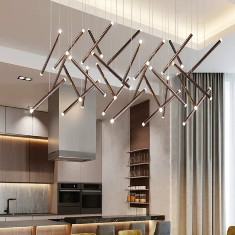 Modern Pendant Light: Multi Rod Design, LED Tips, Geometric Abstraction.