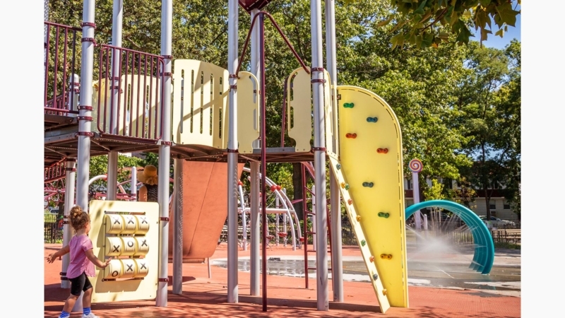 Modern Playground Set with SteelX Handhold Firepole, Water Spray Feature