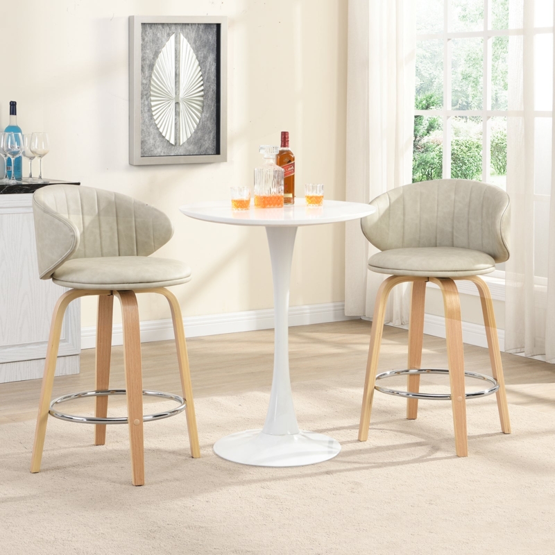 Modern Pu Leather Swivel Bar Stools with Back Wood Frame | Hausfame |  Hausfame