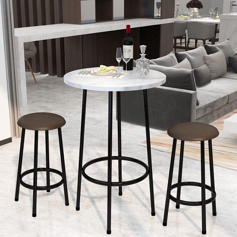 Modern Pub Dining Set with Marble Look Top and Backless Stools