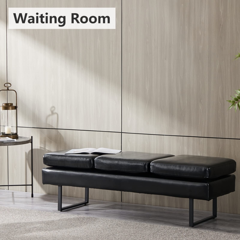 Modern Reception Bench Triple Cushion Top Matte Black Sled Base