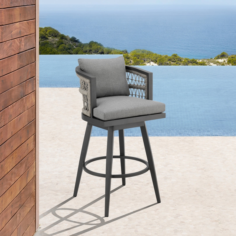 Modern Rope Swivel Counter Stools with Charcoal Aluminum Frame