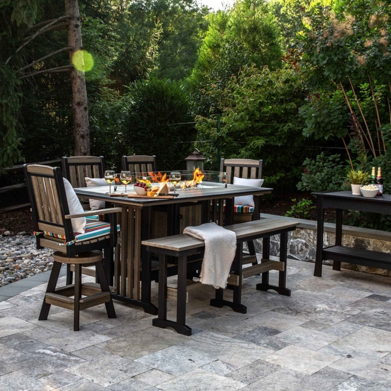 Modern Rustic Patio Dining Set with Integrated Fire Pit Table