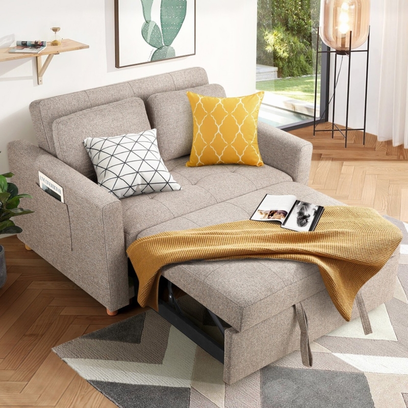 Modern Scandi Style Sleeper Sofa with Trundle Mechanism