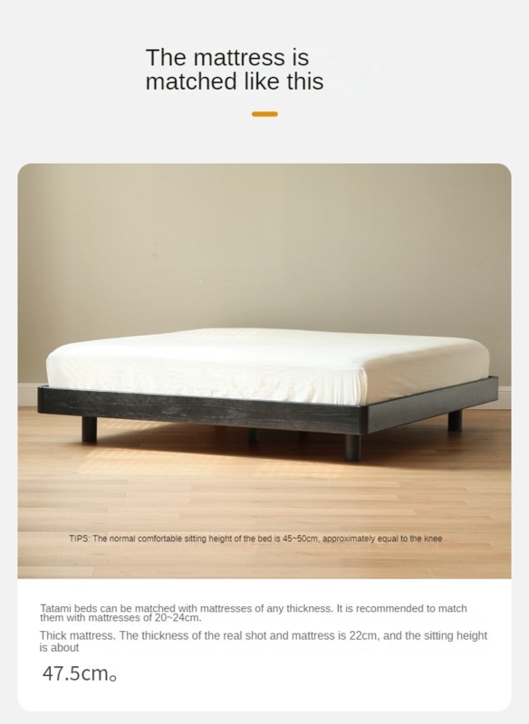 Modern Simple Solid Wood Bed American Black No Bedside Tatami Bedroom  Furniture Suspended Bed with Lights