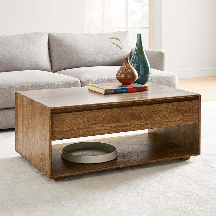 Modern Solid Wood Coffee Table with Open Lower Shelf: Rectangular