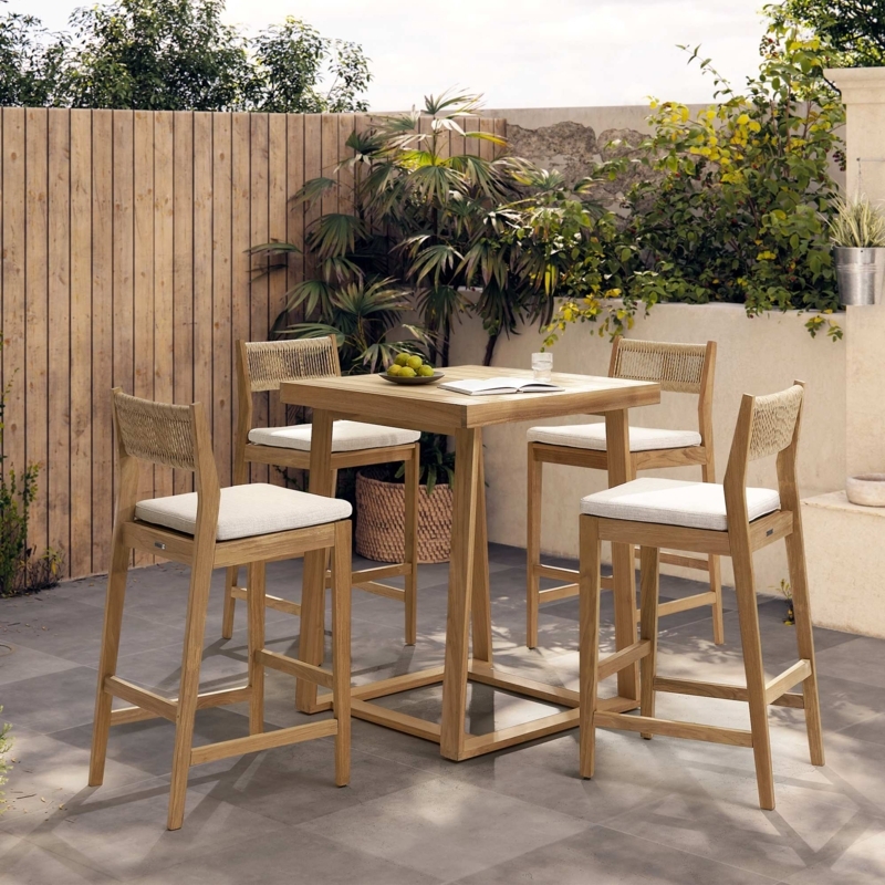 Modern Square Bar Table Set with Woven Rope Backrests
