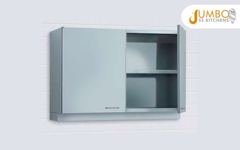 Modern Stainless Steel Wall Cabinet with Unique Recessed Base Design