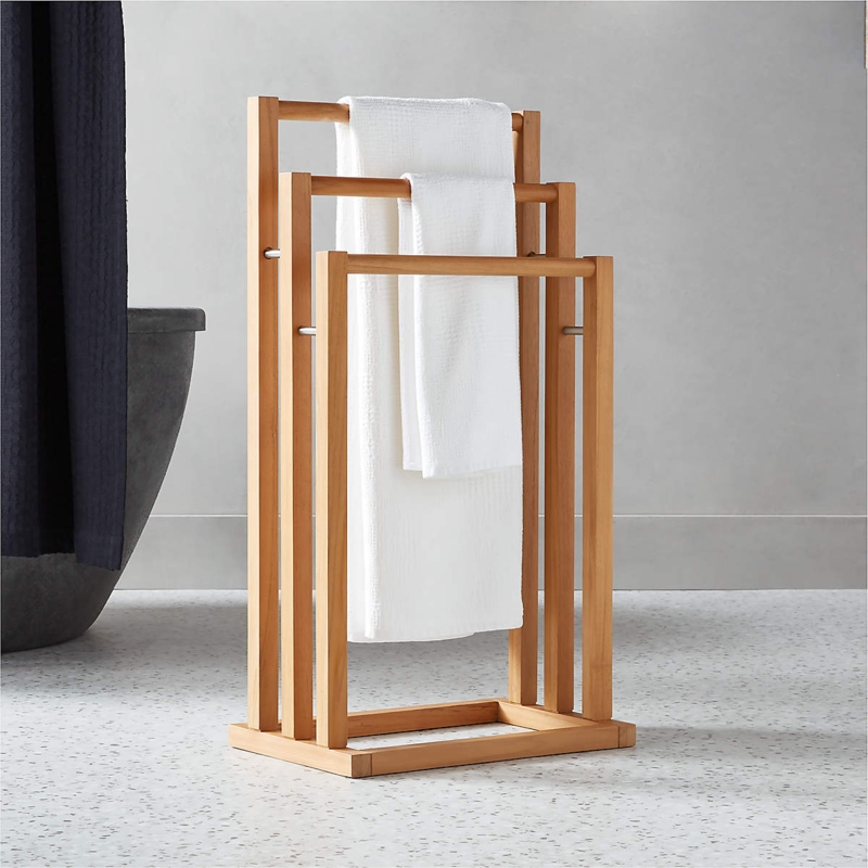Modern Stepped Height Wood Towel Rack for Spa Bathrooms