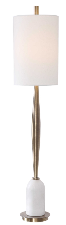 Modern Torpedo Buffet Lamp: Brushed Gold Stem & White Dome Base (67 chars)
