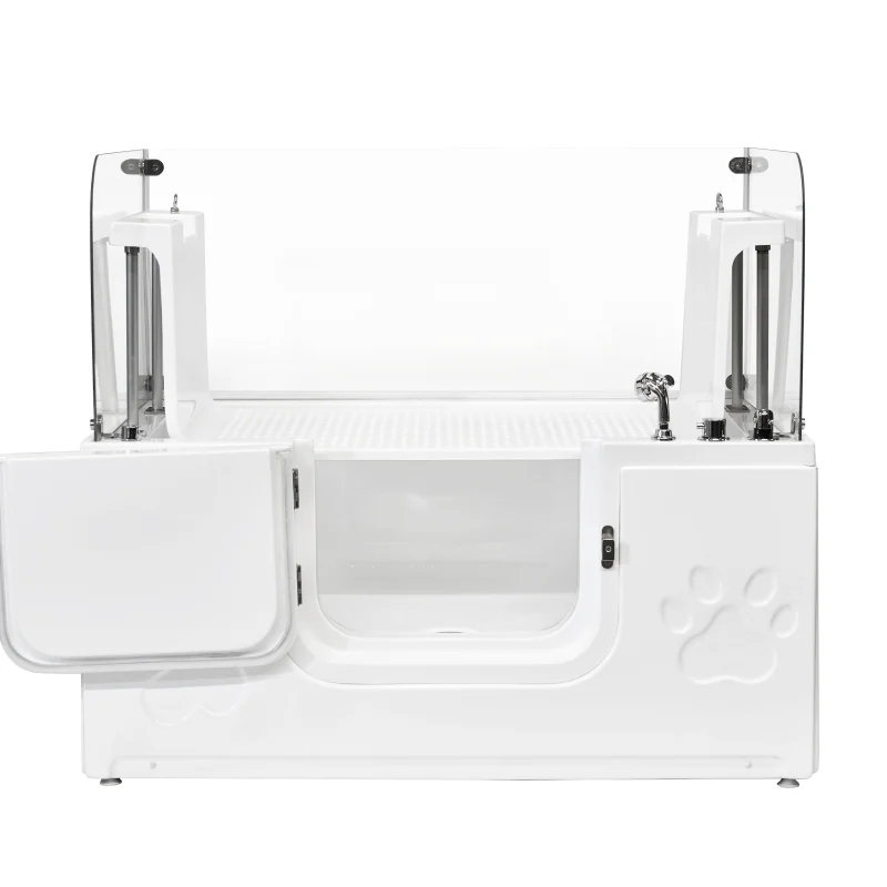 Modern White Acrylic Grooming Tub with Clear Guards