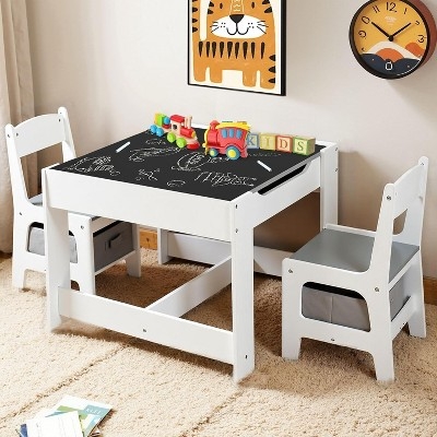 Modern White Kids Table Set with Removable Chalkboard Top