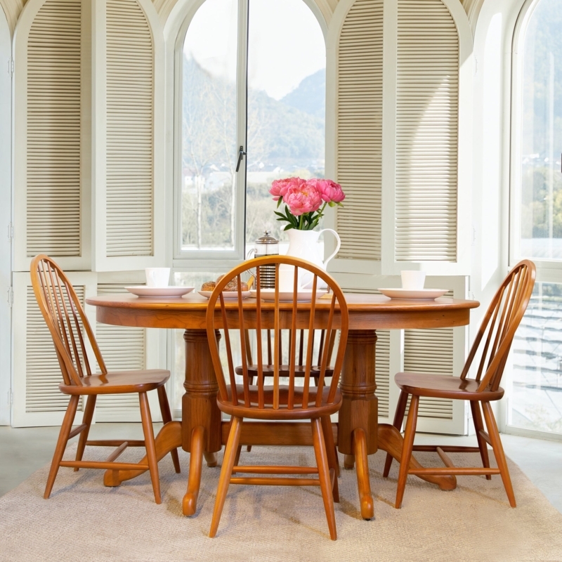 Modern Windsor Dining Chair Hoop Back Warm Wood Finish