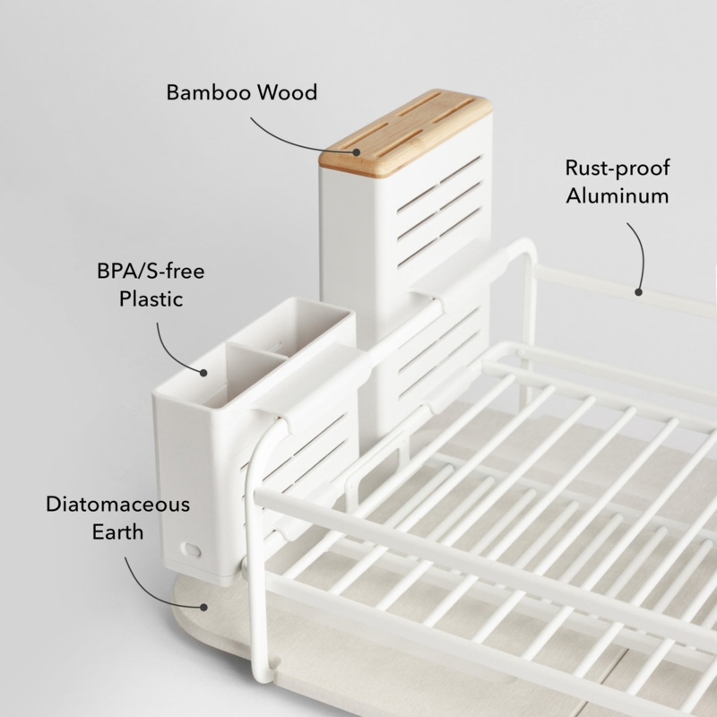 Modular Aluminum Dish Rack with Diatomaceous Earth Base and Bamboo Block
