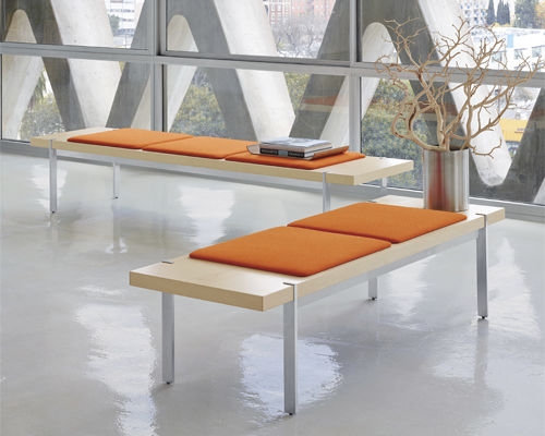 Modular Bench Burnt Orange Cushions Square Legs Architectural Reception