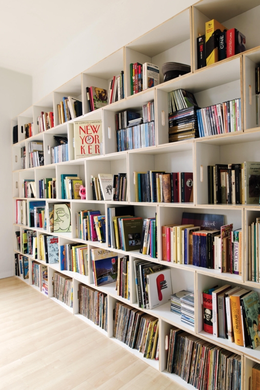 Modular Bookcase Exposed Ply Edges, Handle Cutouts, Plywood Shelving
