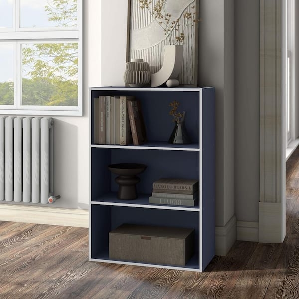 Modular Bookcase Steel Blue Finish with White Edged Trim Accents