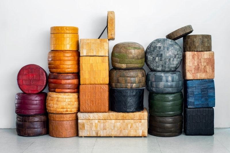 Modular Ottoman Collection: Patchwork Leather with Storage Lid