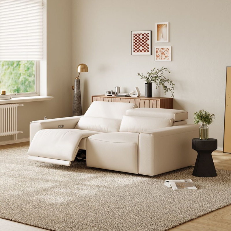 Modular Recliner Sofa Deep Seat Warm Cream Power Adjustable Headrest
