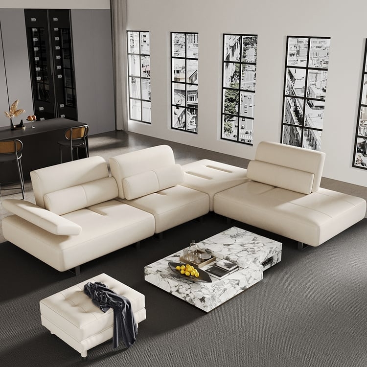 Modular Sectional Sofa with Adjustable Armrests and Bolster Backrests