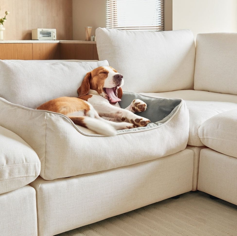 Modular Sofa Integrated Pet Bed Section Warm Off-White Textured Fabric
