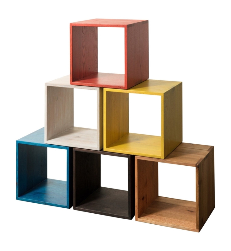 Modular Storage Cubes Rainbow Wood with Multi Colored Stain