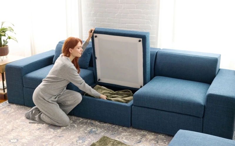 Modular Storage Sofa in Denim Blue with Deep Seating