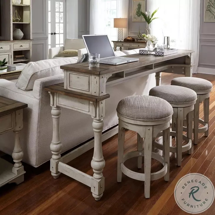 Morgan Creek Wire Brushed Tobacco and Antique White Console Bar Table Set  from Liberty | Coleman Furniture