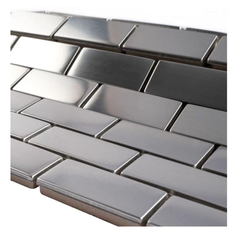 Mosaic Tile Brushed Metallic Finish Offset Brick Beveled Edge