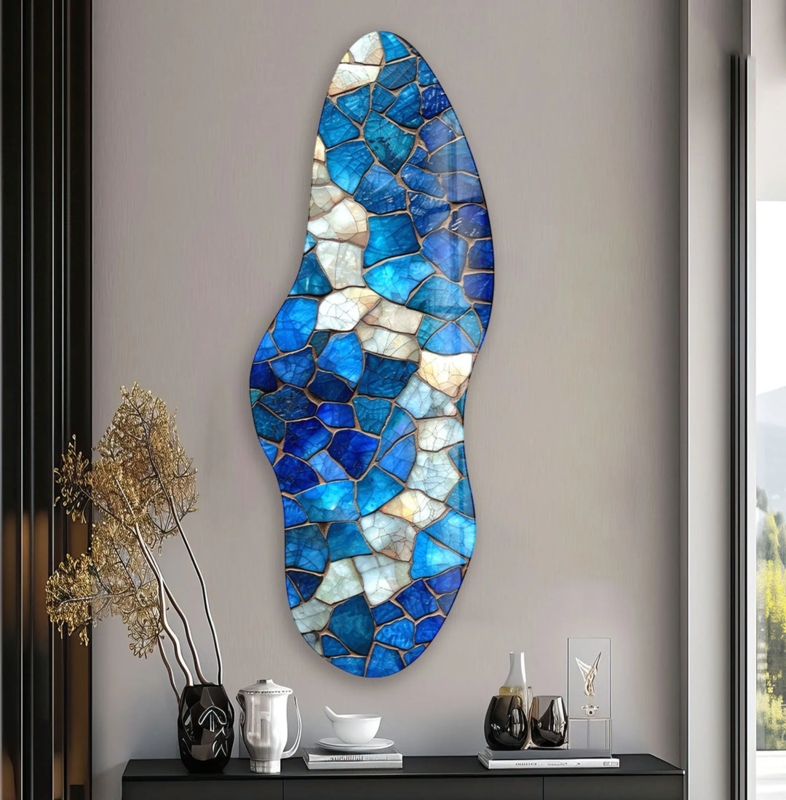 Mosaic Wall Art Organic Silhouette Asymmetrical Glass Decor