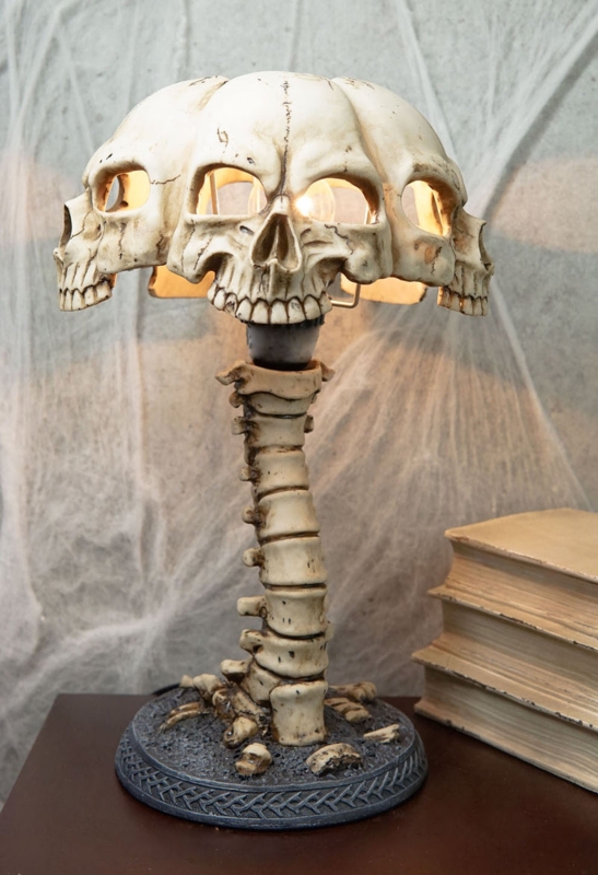 Multi Skull Table Lamp with Spinal Column Base and Braided Rim