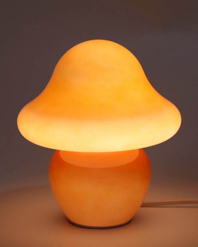Mushroom Lamp Translucent Glass Bulbous Base Vintage Style Bedside Glow