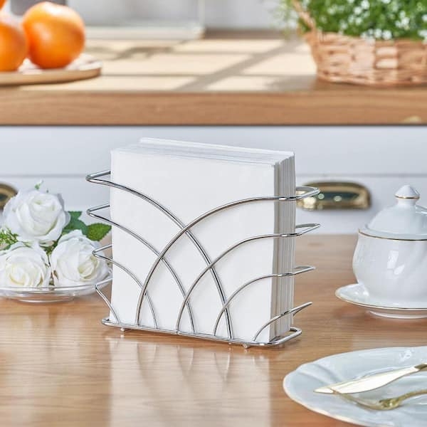 Napkin Holder Polished Silver Arched Wire Design Ball Feet