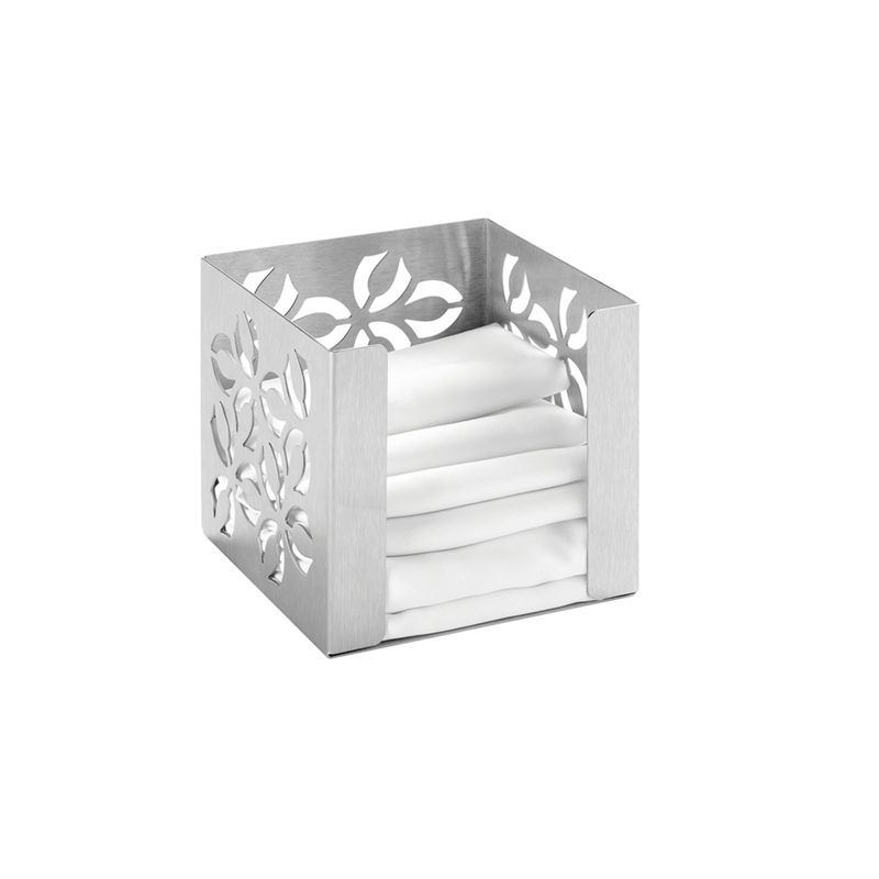 Napkin Holder Stamped Floral Cutouts Brushed Stainless Steel