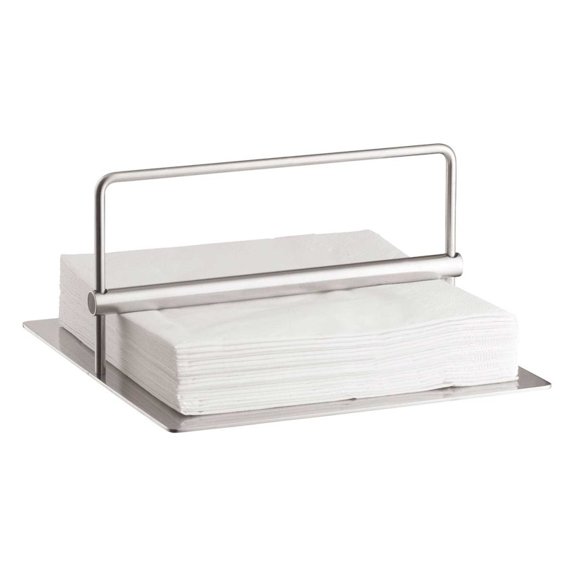 Napkin Holder Weighted Arm Brushed Metal Slender Profile Flat Base