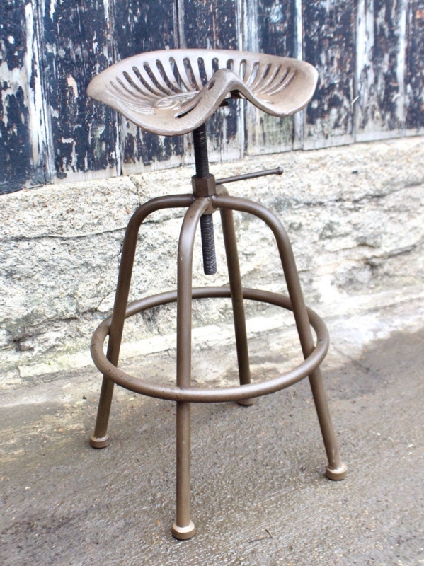 Nardo Grey Cast Iron Bar Stool Tripod Base Adjustable Seat