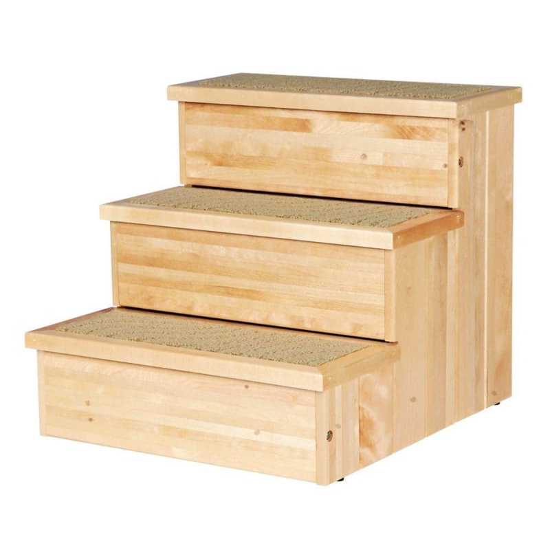 Natural Birch Pet Steps with Carpeted Treads Scandinavian Style
