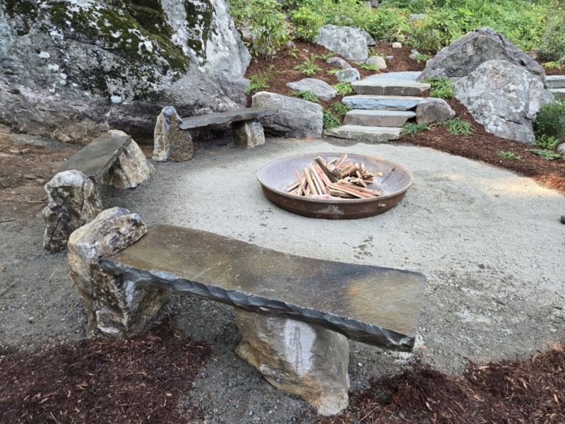 Natural Boulder Benches: Stone Slab Seating, Rustic Set.